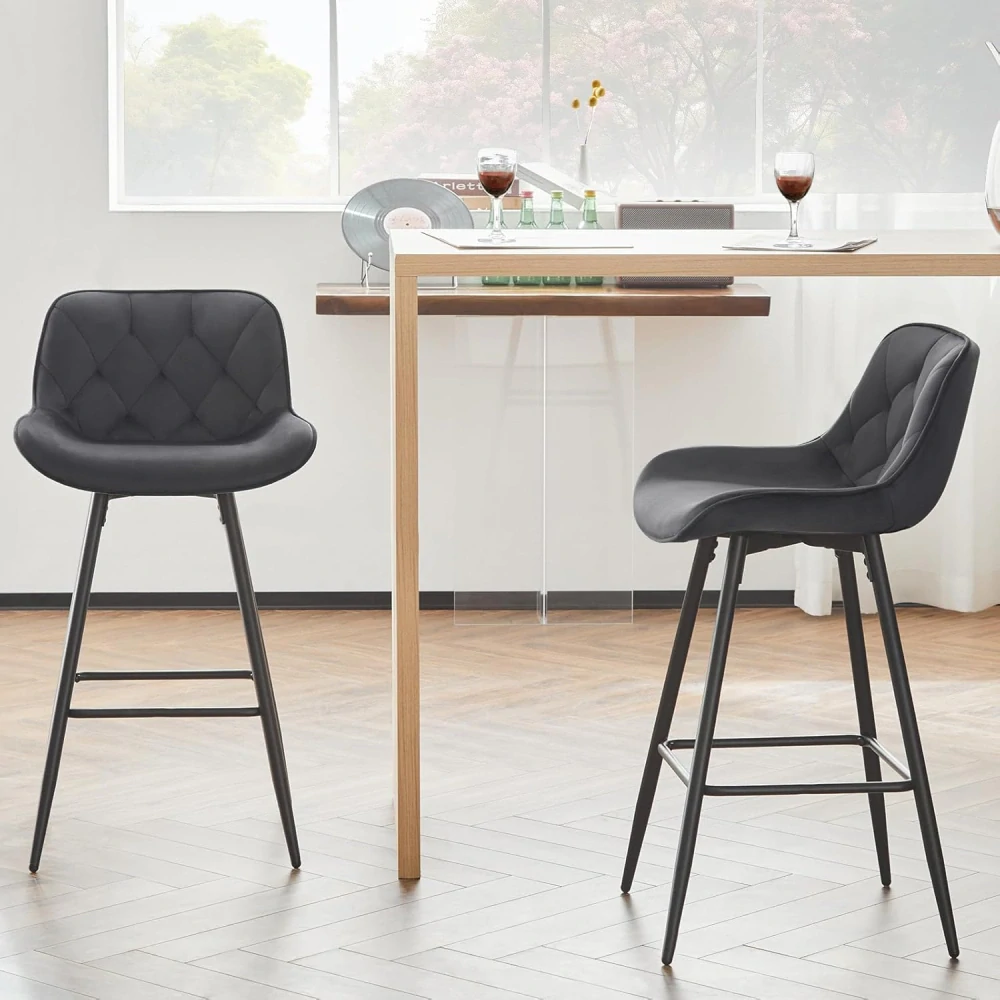 EUGAD, barové židle s opěradlem, ergonomická čalouněná stolička se sametovým potahem