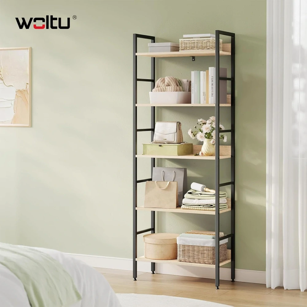 WOLTU RGB9303she Stojan na knihy, vysoká police, knihovna, kovová police, botník,