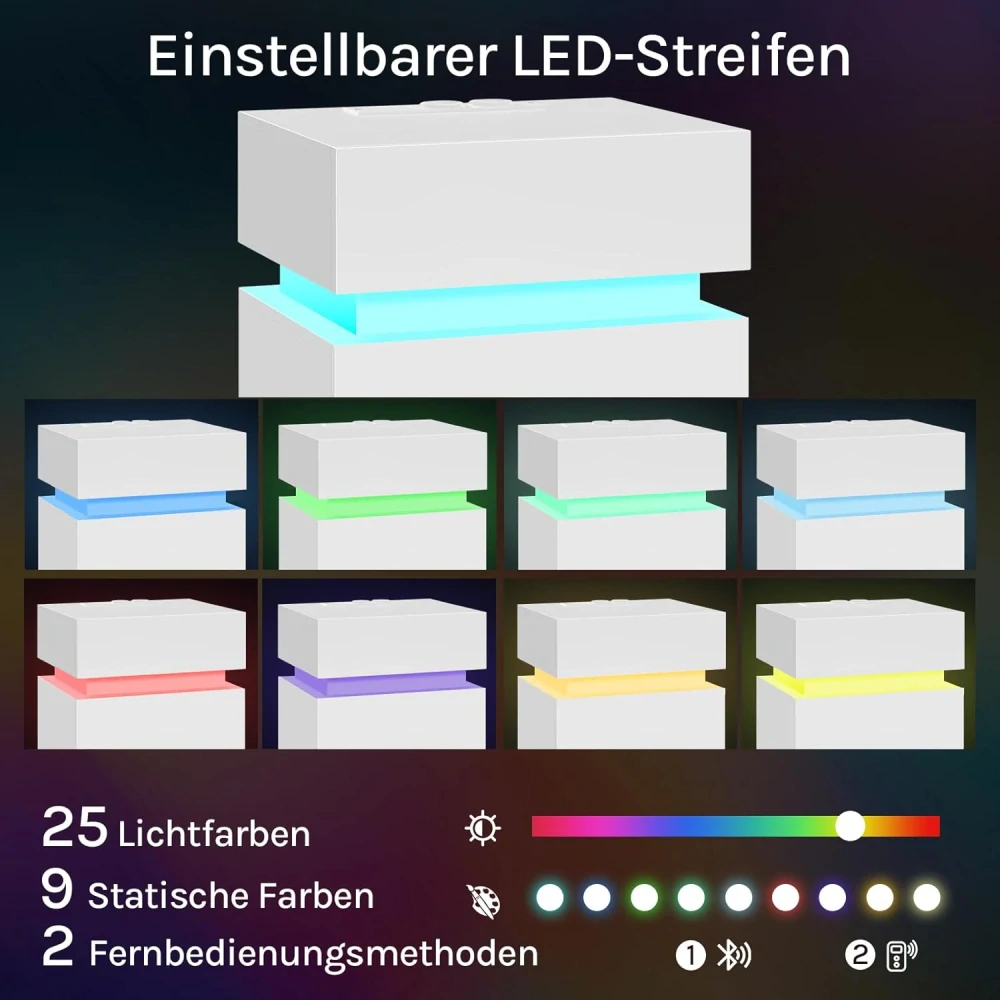 Noční stolek WOLTU se zásuvkou, s LED osvětlením, bílý