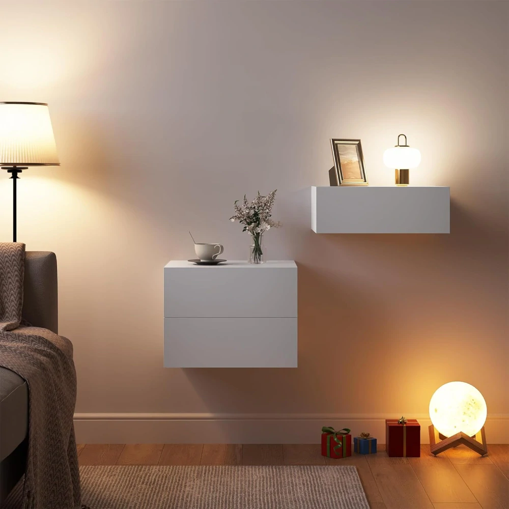 WOLTU Plovoucí noční stolek se zásuvkou, Nástěnný noční stolek, 40x30x14 cm