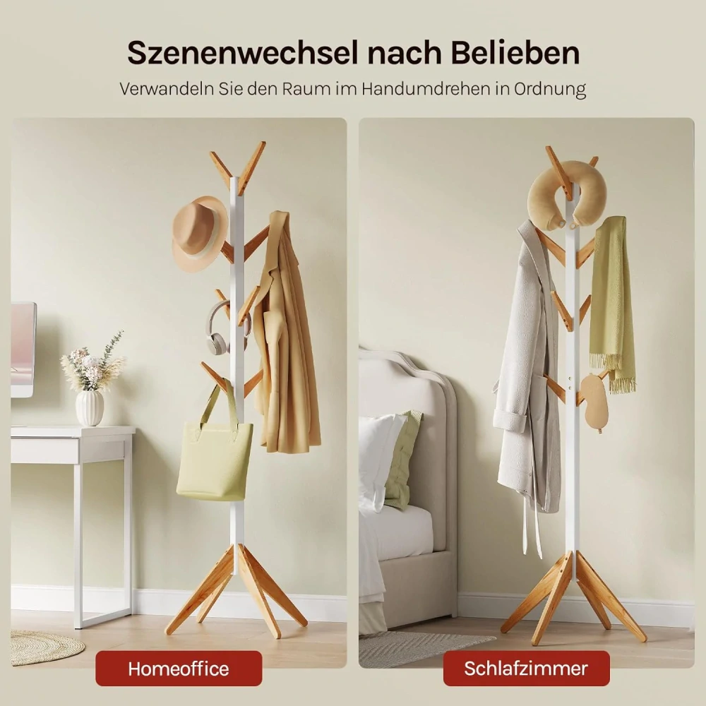 Woltu věšák na oblečení s 8 háčky, výška 180 cm, MDF dřevo