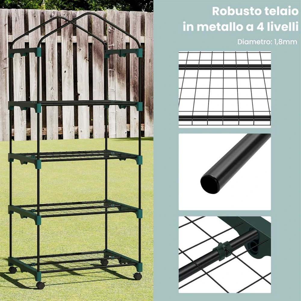 Zahradní skleník WOLTU, s kolečky, balkonový skleník, 70x50x162 cm