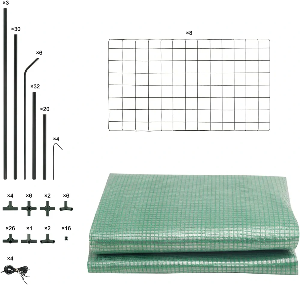 WOLTU Zahradní skleník 143x143x195cm 130g/m², PE Poloprůhledný zelený