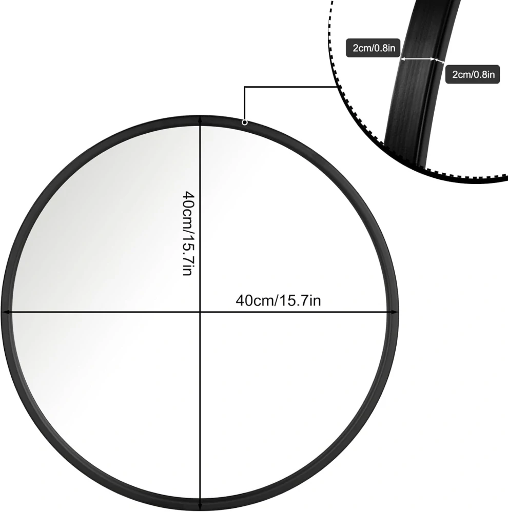 WOLTU kulaté zrcadlo s černým rámem, kulaté nástěnné zrcadlo φ 40 cm,