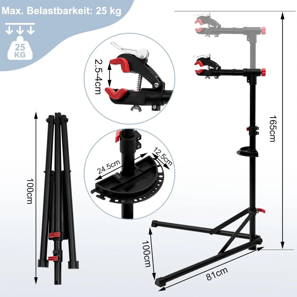 WOLTU FZ1140szr Stojan na kolo, Stojan na kolo s hlavou otočnou o 360°, Skládací Stojan na kolo, Výškově nastavitelný, Nosnost 15 kg