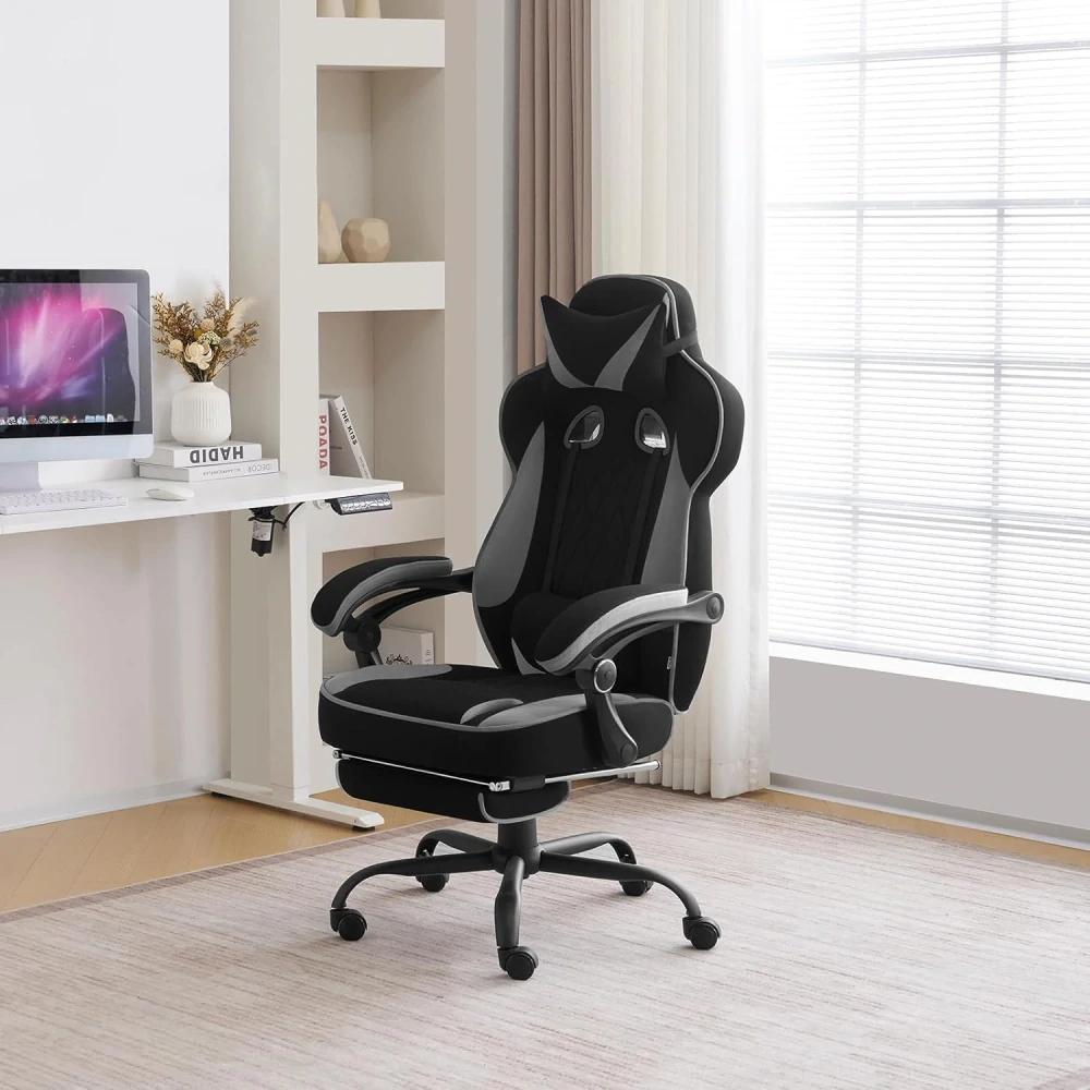 Herní židle WOLTU, Ergonomická herní židle z prodyšné tkaniny s bederním polštářem