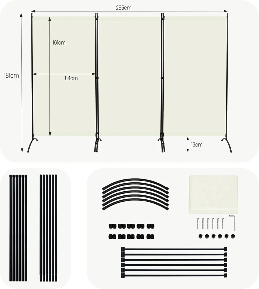 WOLTU zástěna volně stojící 3dílný 255x182 cm