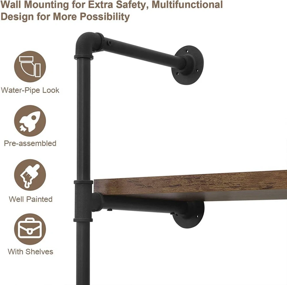 Věšák na oblečení WOLTU v průmyslovém stylu, otevřená skříň, kovové trubky, montáž na stěnu