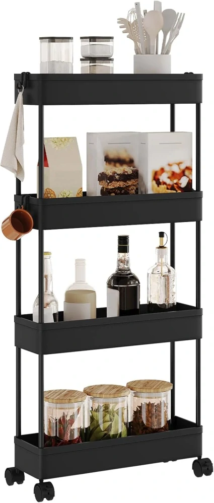 Servírovací vozík Klihome, 4 patra, úzký kuchyňský vozík s kolečky