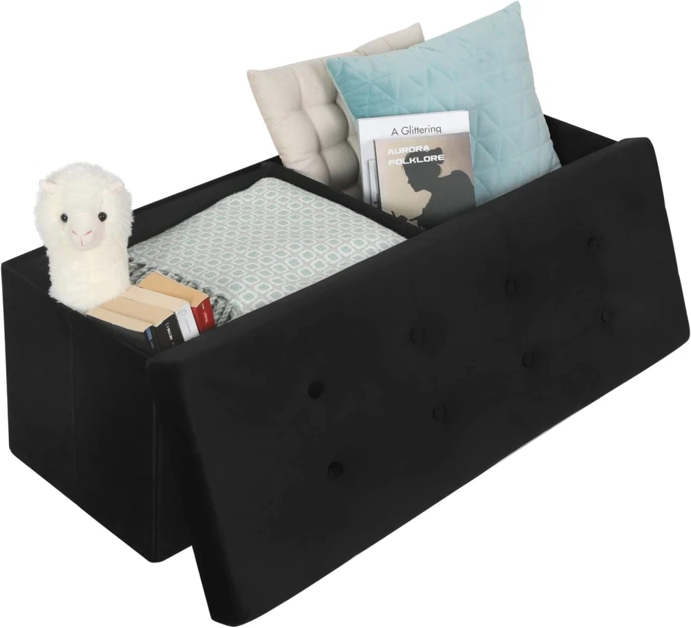 WOLTU SH73sz skládací úložná lavice velká kapacita 300 kg,110 x 37,5 x 38 cm, černá