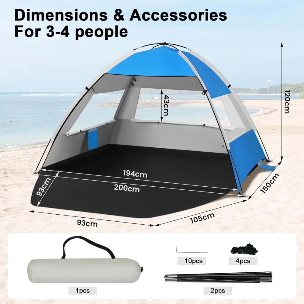 Přenosný plážový stan pro 3-4 osoby