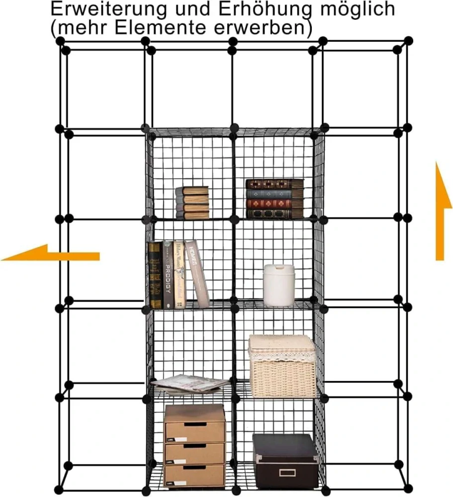 Policový systém WOLTU Wire Cube 16 přihrádek 148X37X148cm, černá