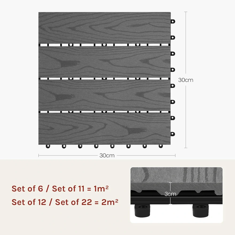 WOLTU WPC dlaždice 30 x 30 cm pro zahradu,  šedá, 11 kusů/1 m²