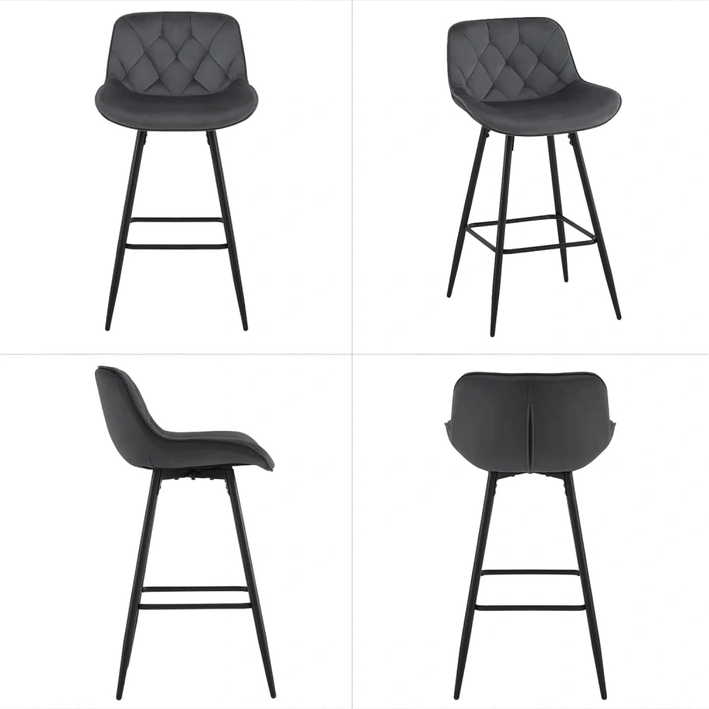EUGAD, barové židle s opěradlem, ergonomická čalouněná stolička se sametovým potahem