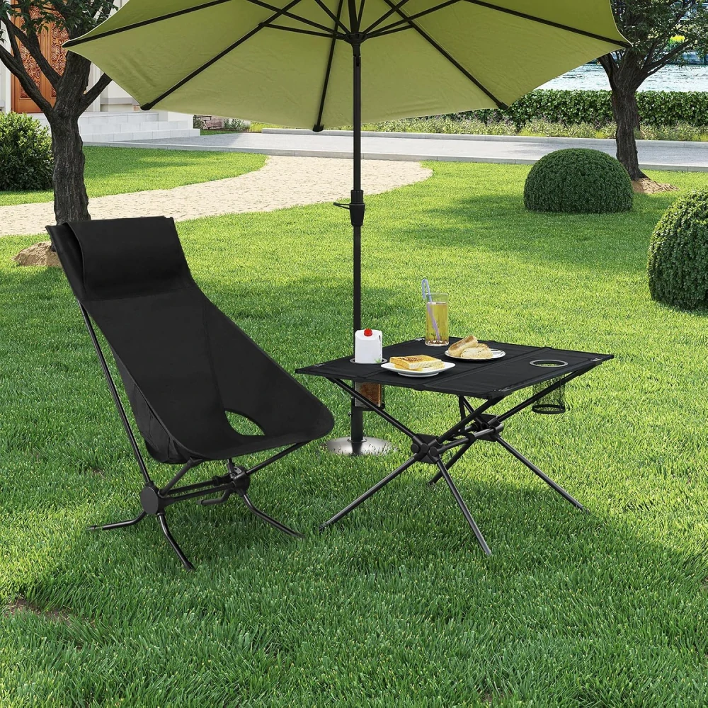 Přenosný kempingový stůl WOLTU, ultralehký skládací stůl se 2 držáky na nápoje