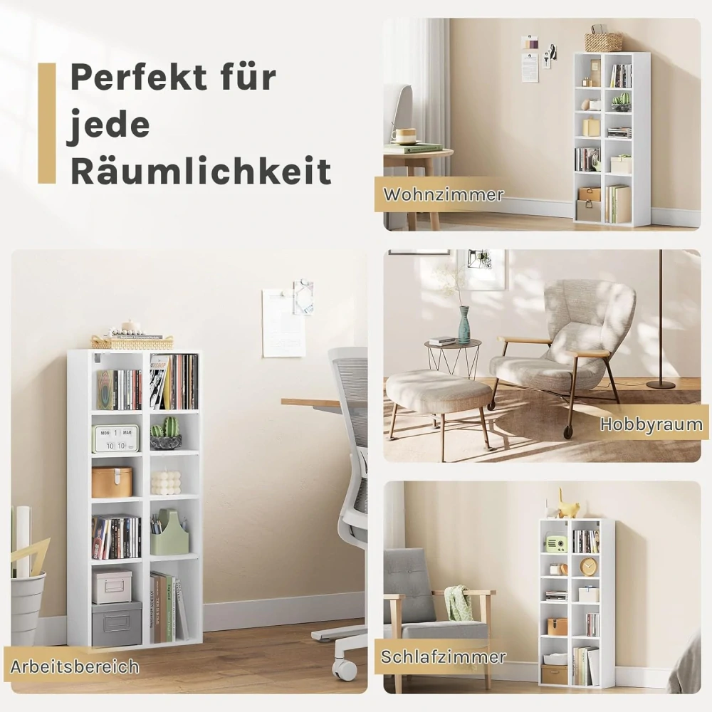 WOLTU SK063ws Knihovna, Police s 10 přihrádkami