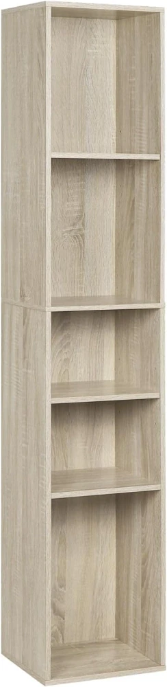 Knihovna WOLTU SK034hei, otevřená police s 5 kostkami, světlý dub, 30 x 151 x 26