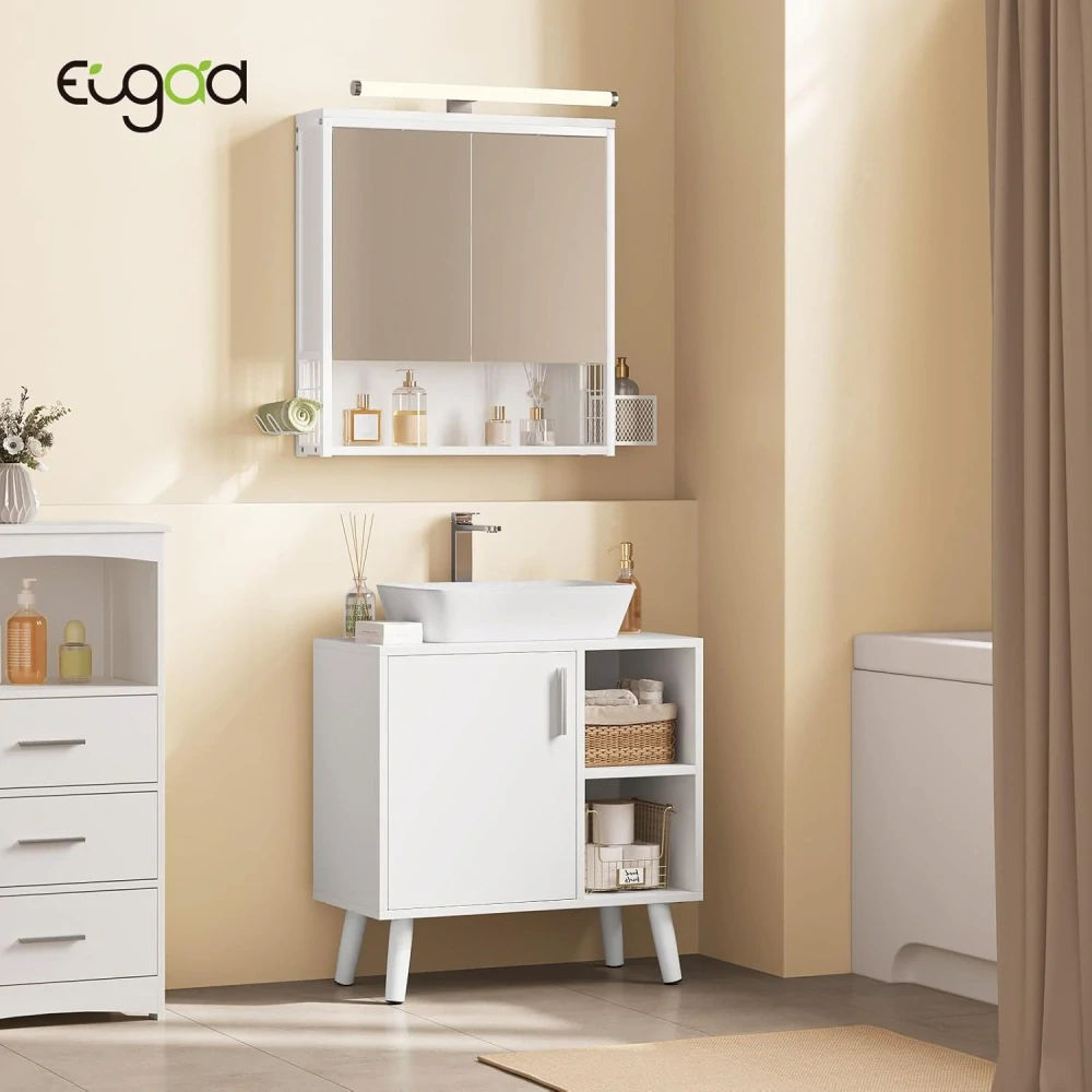 EUGAD Umyvadlová skříňka s dvířky, Bílá, 60 x 30 x 60 cm