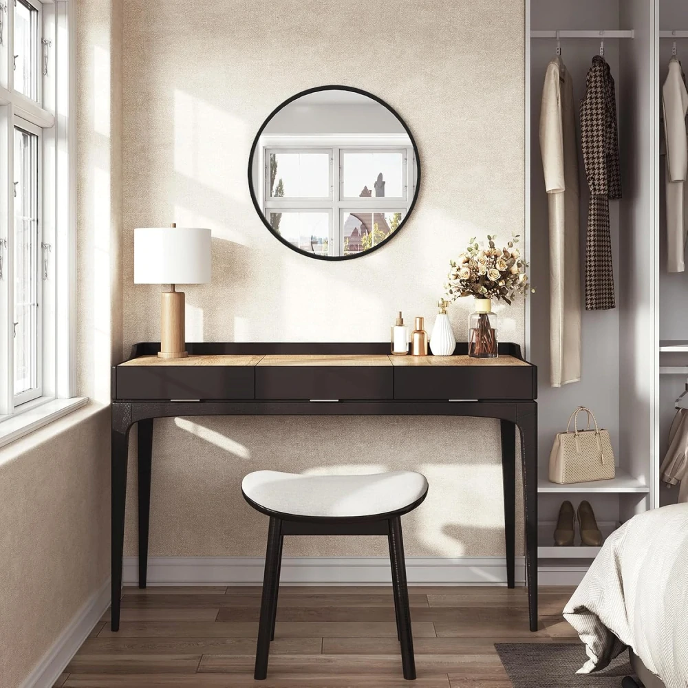 Kulaté zrcadlo WOLTU s černým rámem, kulaté nástěnné zrcadlo φ 71 cm