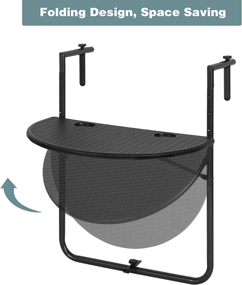 Závěsný balkonový stůl WOLTU, skládací balkonový stůl, 3 výšky, černý