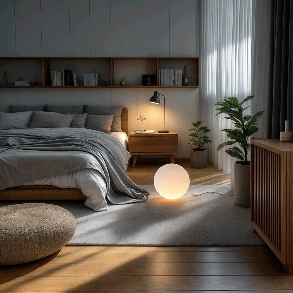 Moderní kulatá LED zahradní lampa 35 x 35 cm.