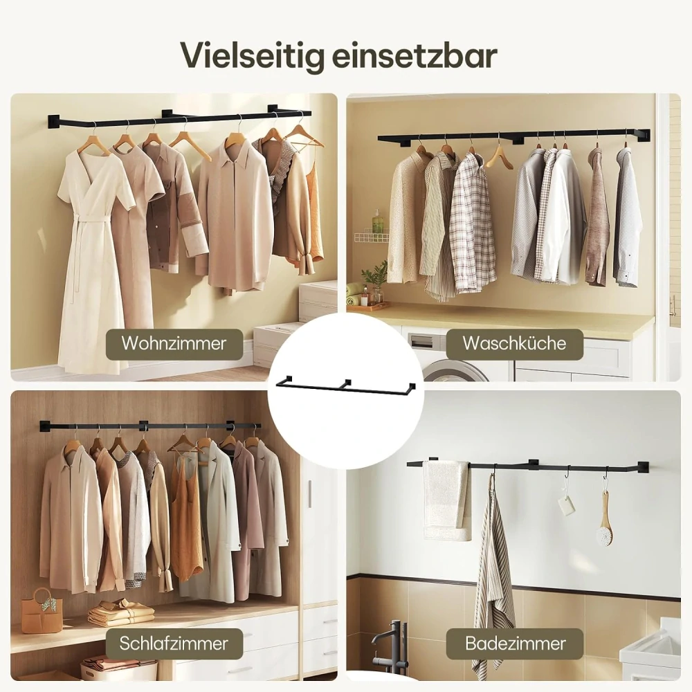 eSituro Nástěnný věšák na šaty, trubkový, průmyslový, do chodby, kuchyně, obývacího pokoje, 140 cm, černý